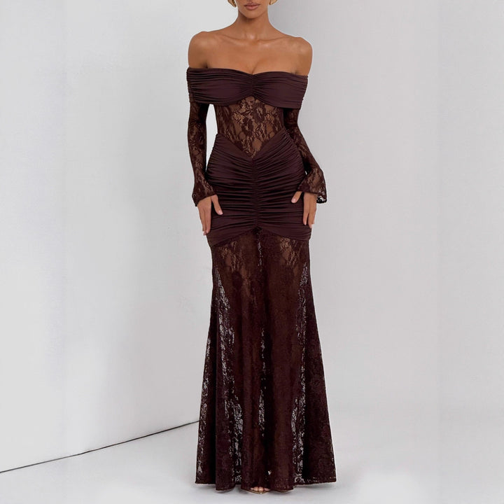 Damen Elegantes Spitzen-Maxikleid mit elegantem Off-Shoulder Design und Raffungen Echo Archiv