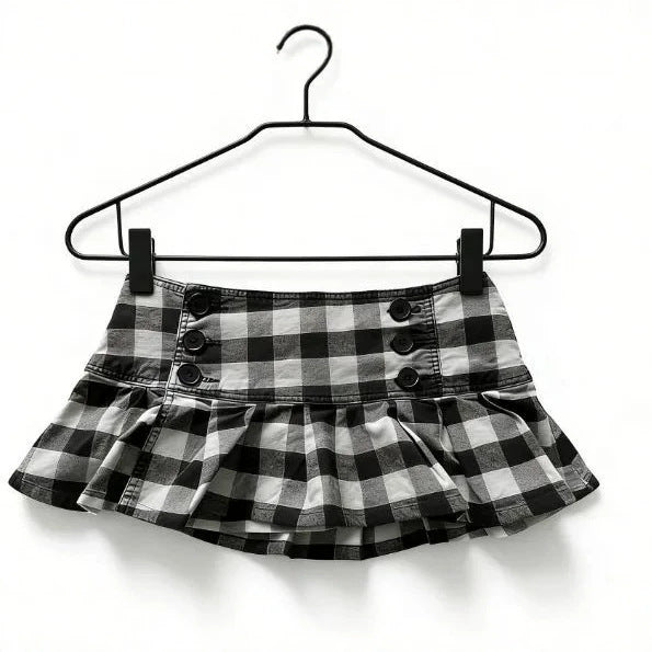 Damen Gingham Rüschenrock mit Knopfdetails Echo Archiv