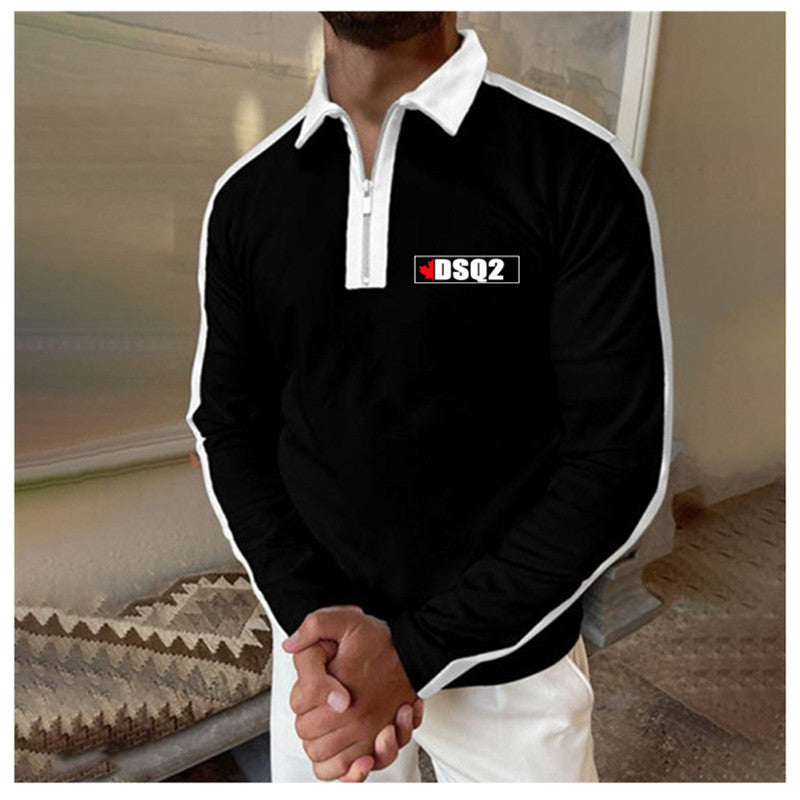 Herren Langarm Poloshirt mit modernem Reißverschluss und Kontrastdetails Echoarchiv