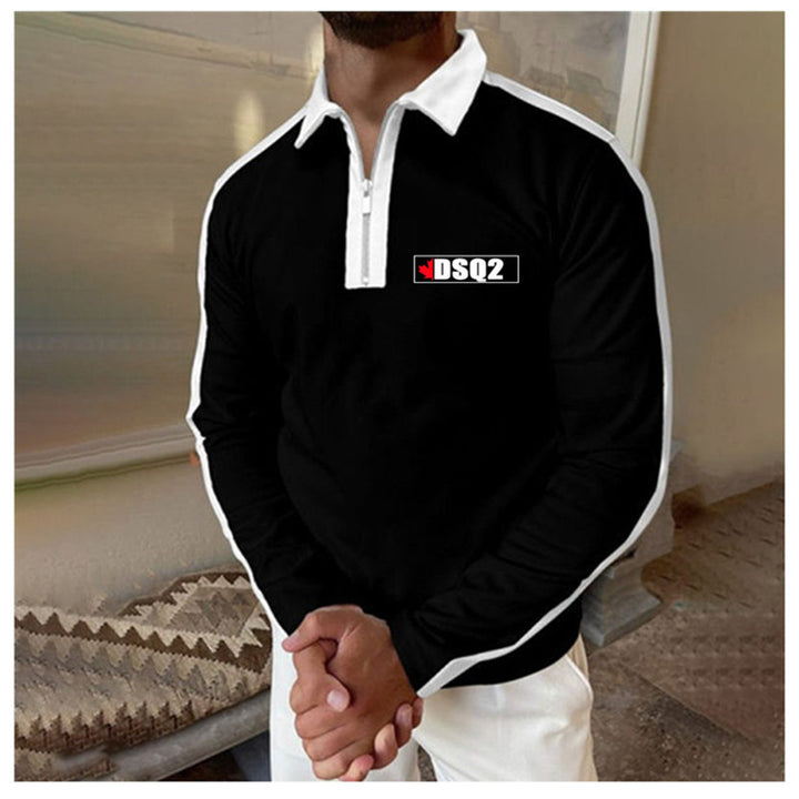 Herren Langarm Poloshirt mit modernem Reißverschluss und Kontrastdetails Echoarchiv