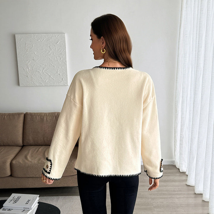 Damen Eleganter Strickjacke mit kontrastierenden Borten Echo Archiv