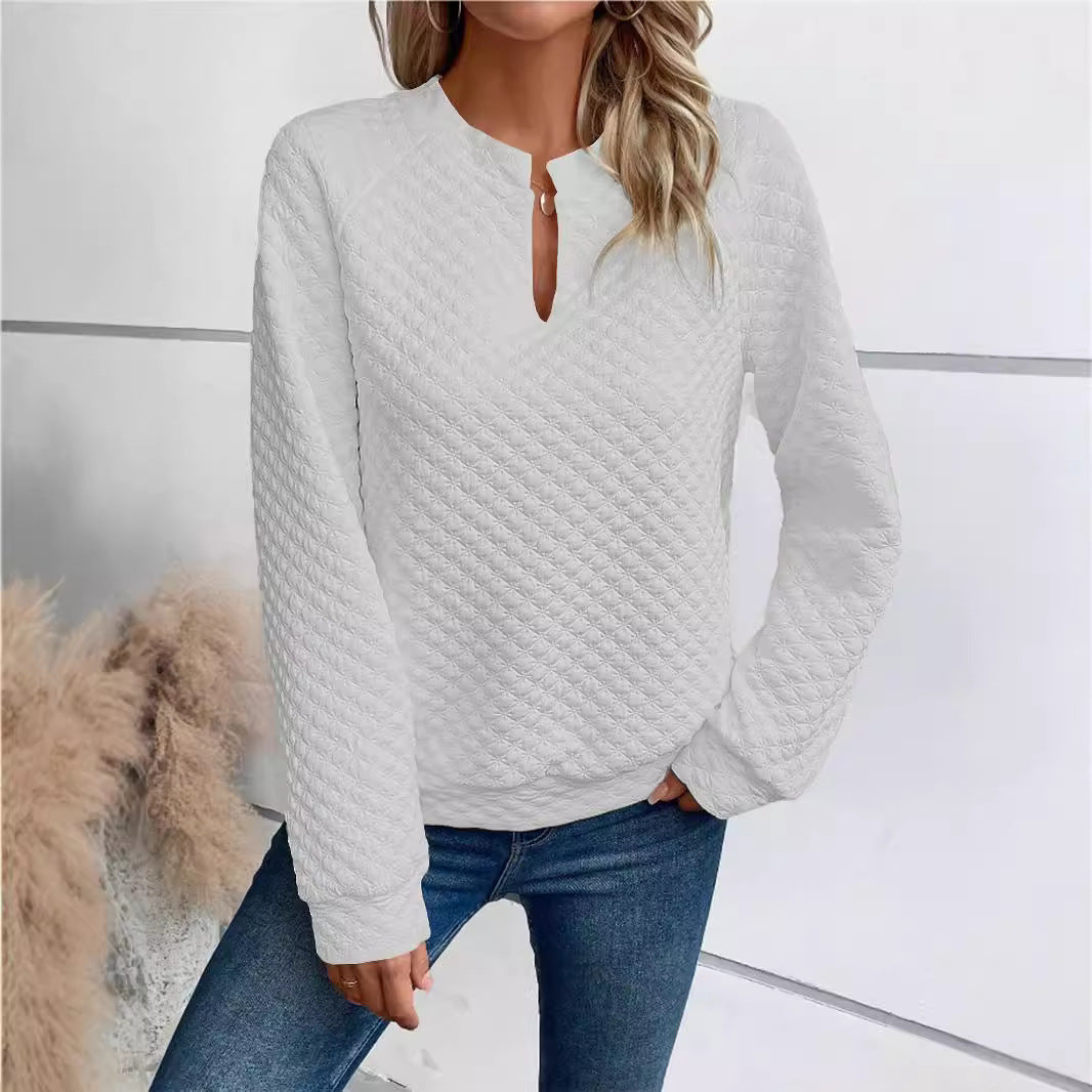 Damen Gesteppter Kuschel-Pullover mit Schlitzkragen Echoarchiv