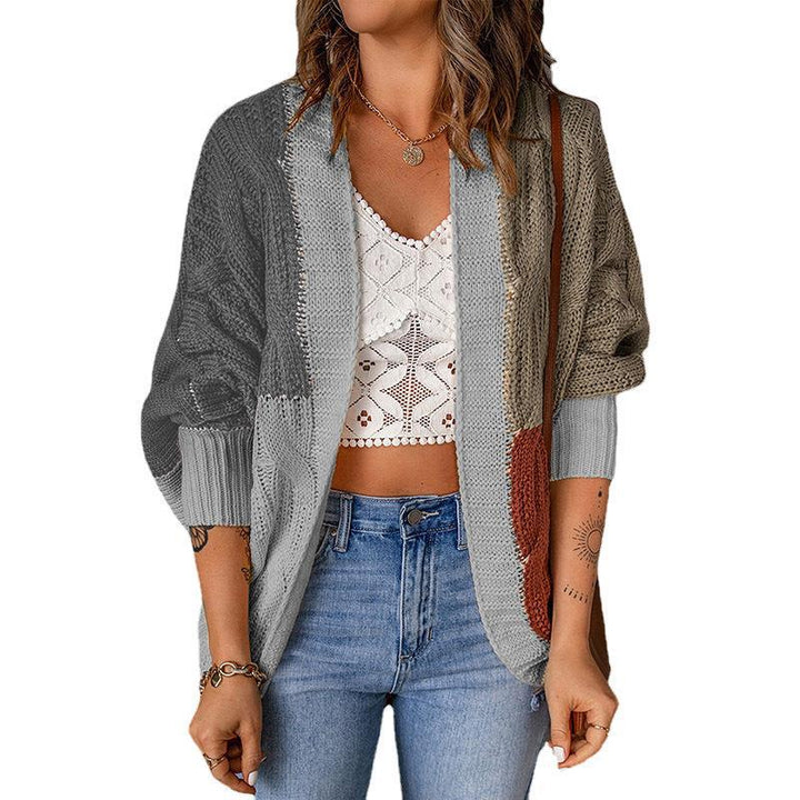 Damen nan lässige Strickjacke im Patchwork-Stil mit offener Front und 3/4-Ärmeln Echo Archiv