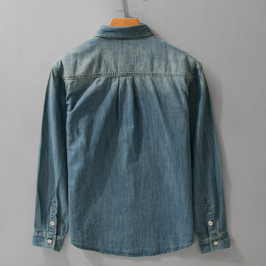 Herren Vintage-Optik Denim-Hemdjacke mit Brusttasche und Relaxed-Fit Echoarchiv