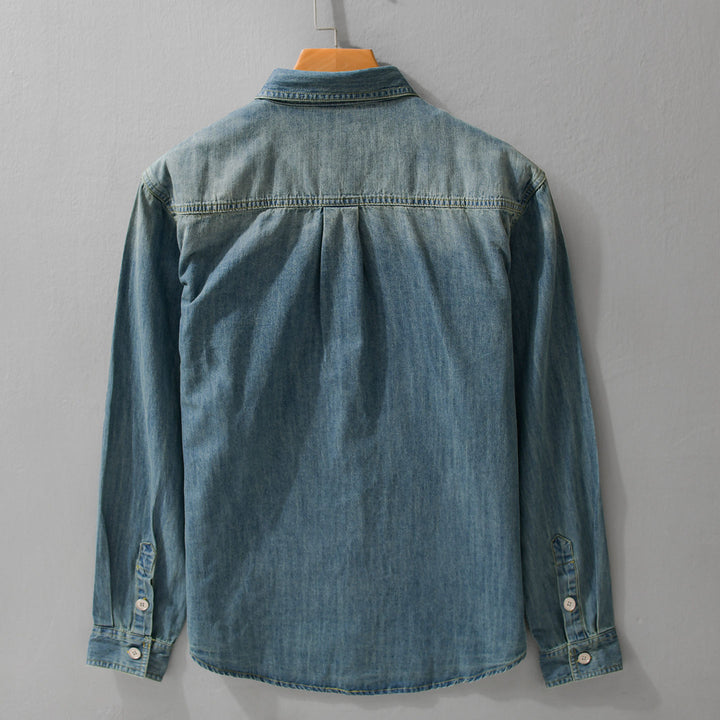 Herren Vintage-Optik Denim-Hemdjacke mit Brusttasche und Relaxed-Fit Echoarchiv