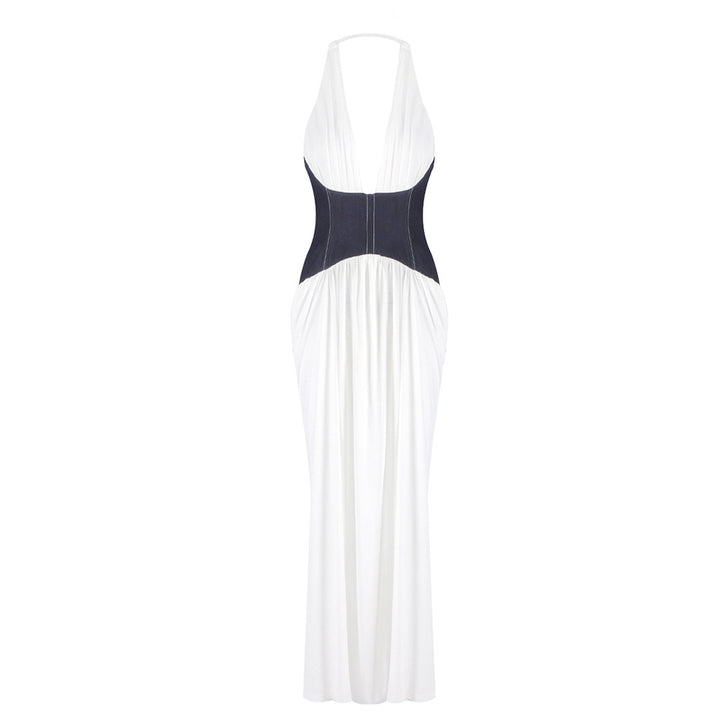 Damen Elegantes Maxi-Kleid mit tiefem V-Ausschnitt und taillierter Taille Echo Archiv