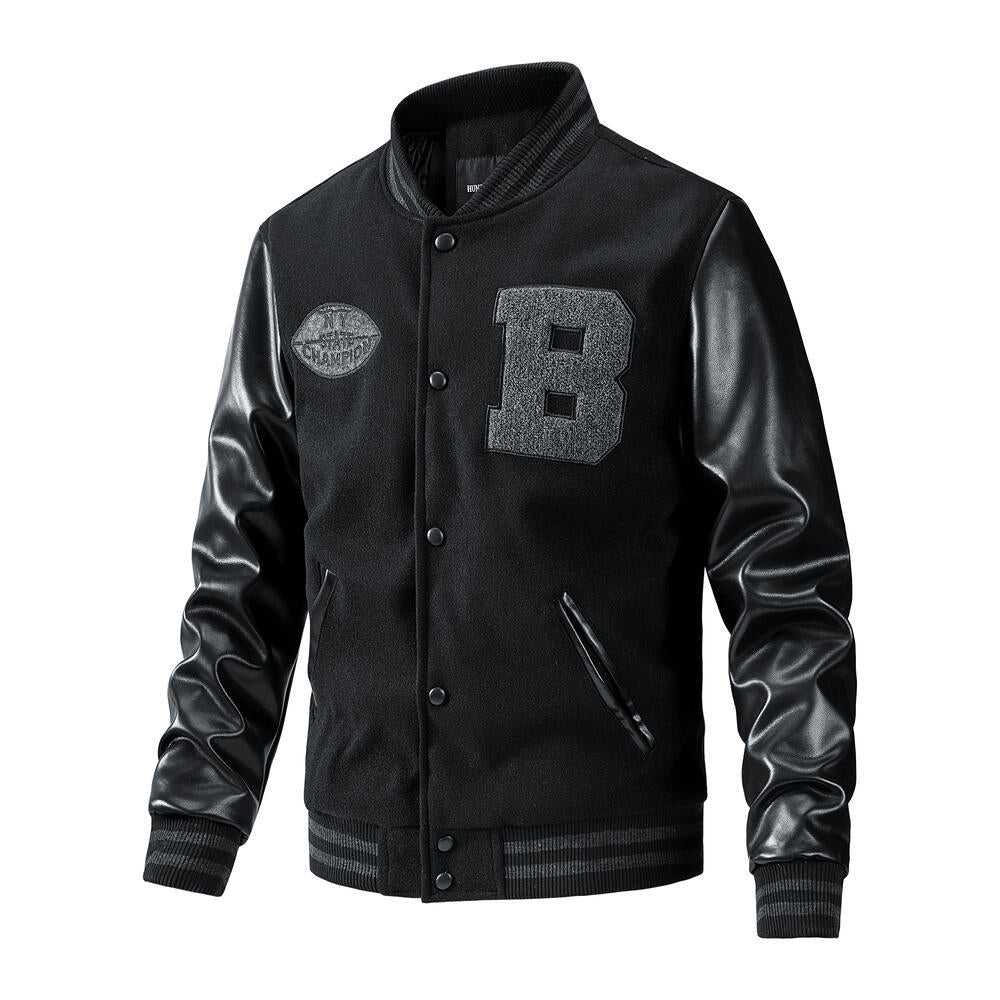 Herren stylische Collegejacke mit Lederärmeln Echo Archiv