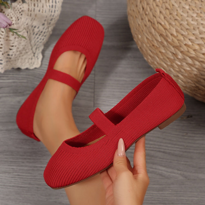 Damen Strick-Ballerina mit elastischem Riemen und flexibler Sohle Echoarchiv