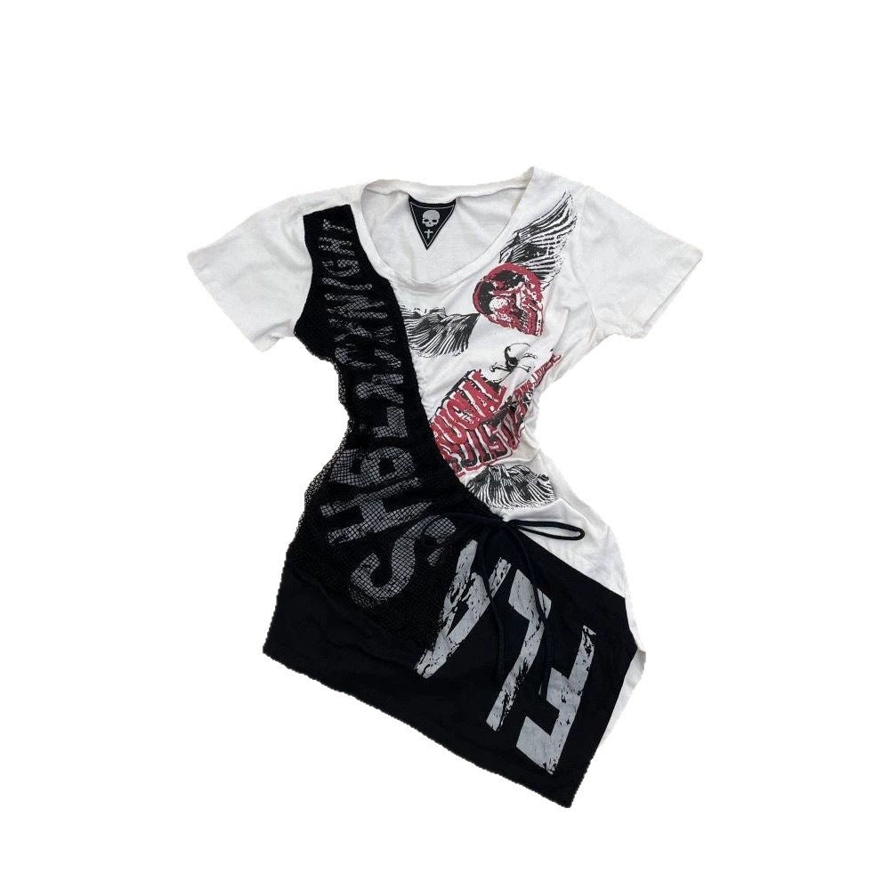 Damen lässiges T-Shirt mit einzigartigem Grafikdesign und sportlichem Mesh-Einsatz Echo Archiv