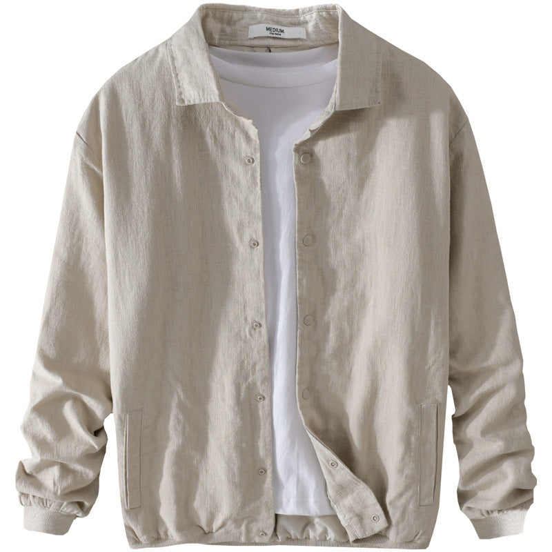 Herren Leichte Leinenjacke mit Hemdkragen, Relaxed Fit und Druckknopfleiste Echoarchiv