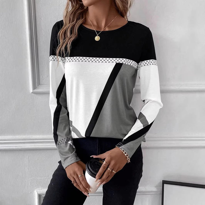 Damen Langarmshirt mit geometrischem Blockprint und Rundhalsausschnitt Echo Archiv