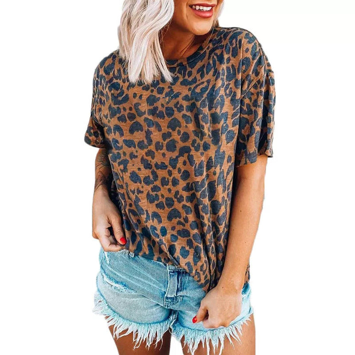 Damen lässiges Leoprint T-Shirt mit weichem Stoff und lockerer Passform Echoarchiv
