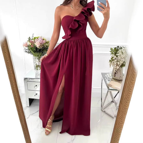 Damen Maxikleid mit asymmetrischem Schnitt und voluminösem Rüschendetail Echo Archiv
