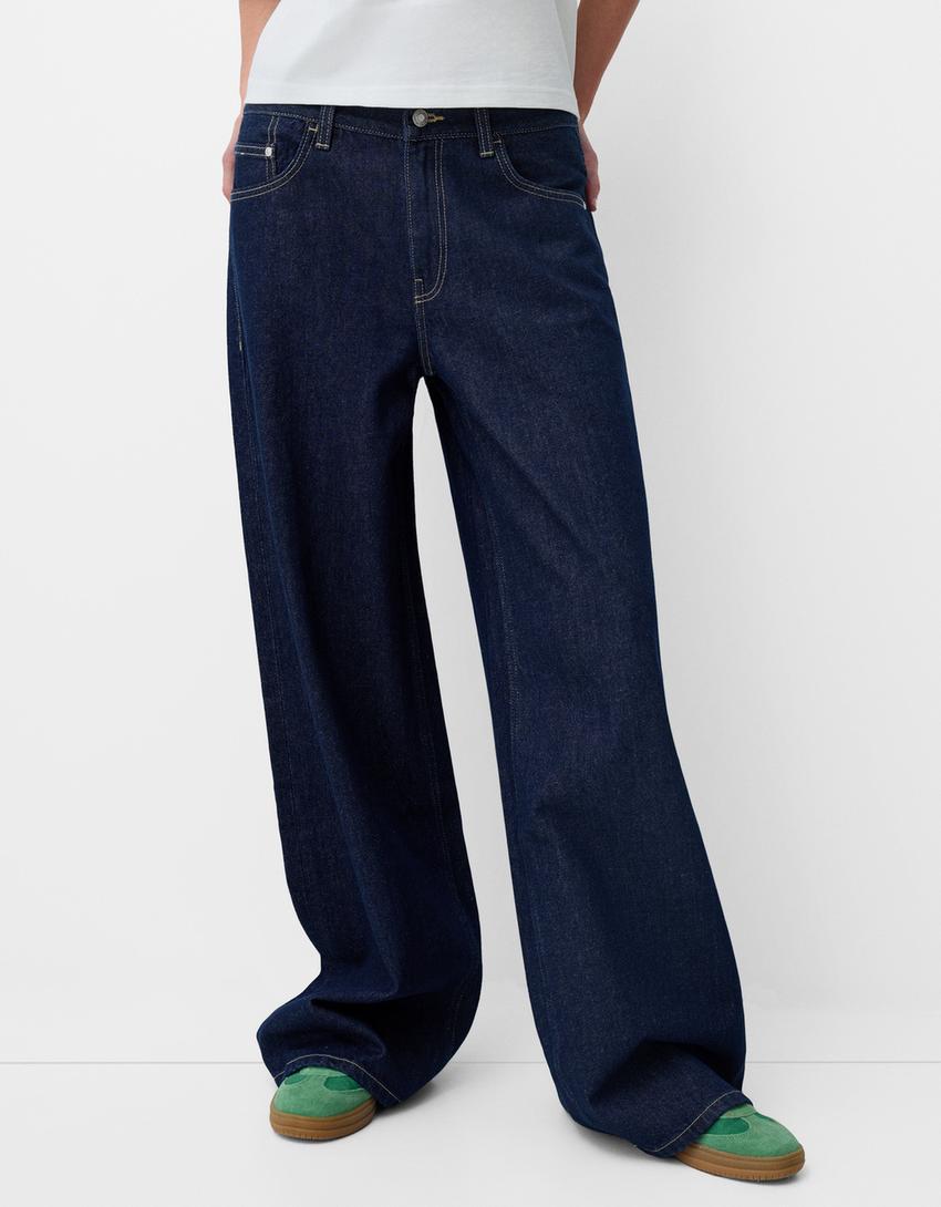 Damen nan ultraweite bodenlange Denim-Palazzohose mit cleanem Taschen-Schnitt und leichter Stretchwirkung Echo Archiv