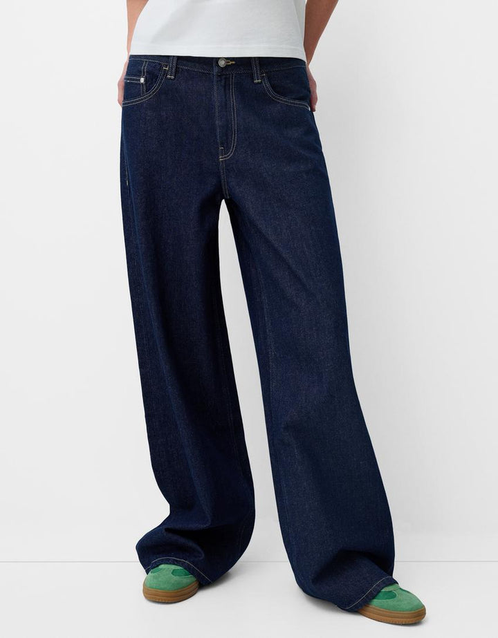Damen nan ultraweite bodenlange Denim-Palazzohose mit cleanem Taschen-Schnitt und leichter Stretchwirkung Echo Archiv