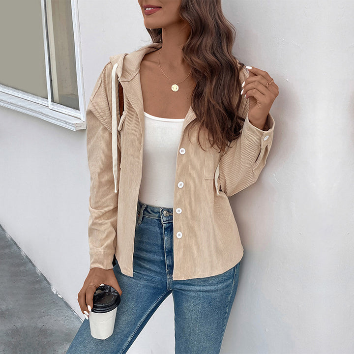 Damen Cordjacke mit Kapuze und Knopfdetails Echo Archiv