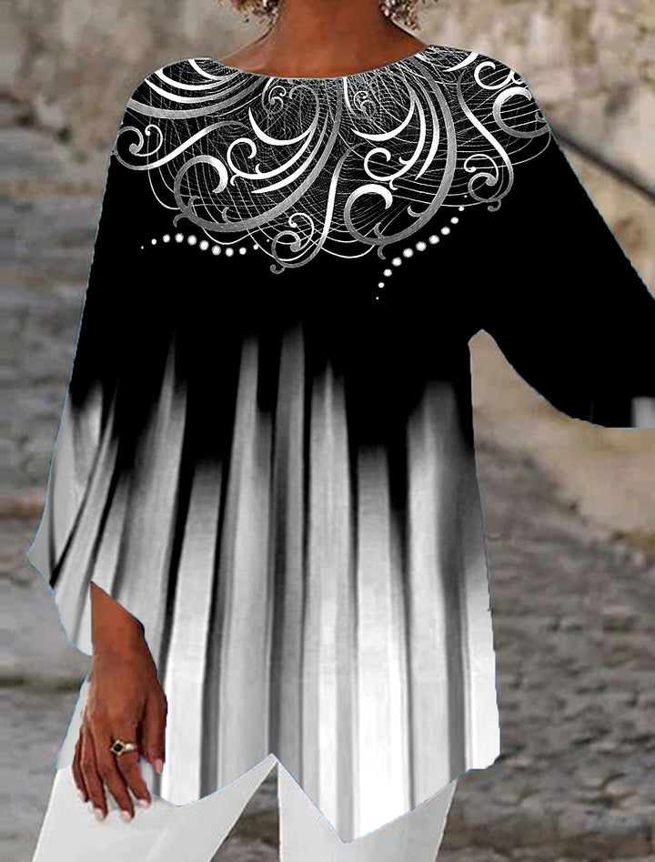 Damen Oversize-Bluse mit modernem Chevron-Muster und Bumerangärmeln Echoarchiv