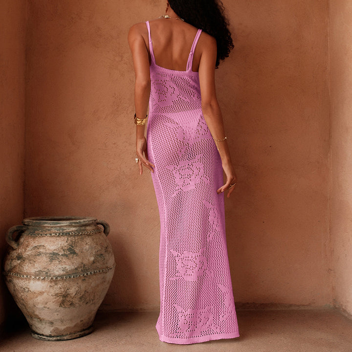 Damen Häkel-Maxi-Kleid mit transparentem Design und floralem Muster Echo Archiv