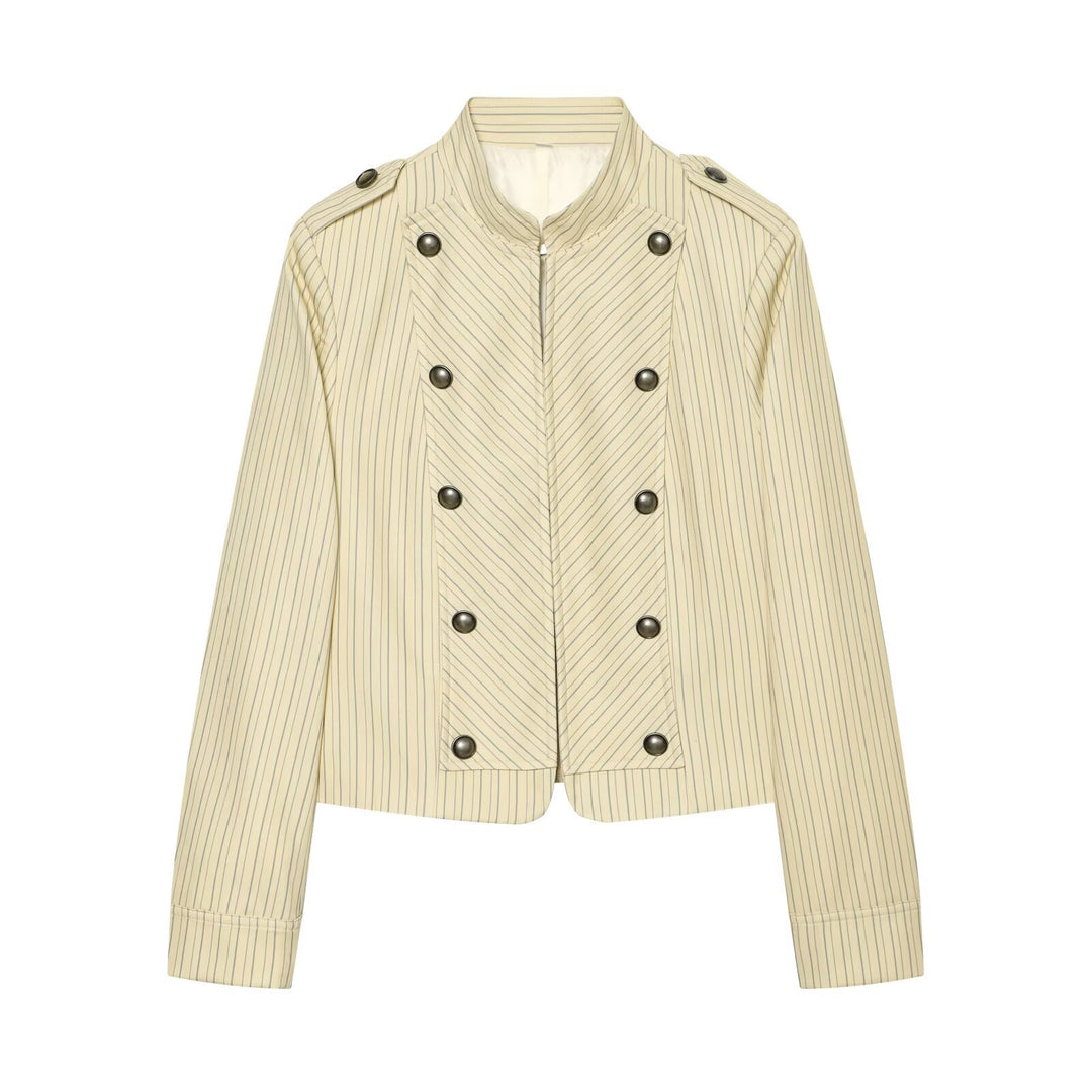 Damen Kurze doppelreihige Militärjacke mit Stehkragen und Epauletten Echo Archiv