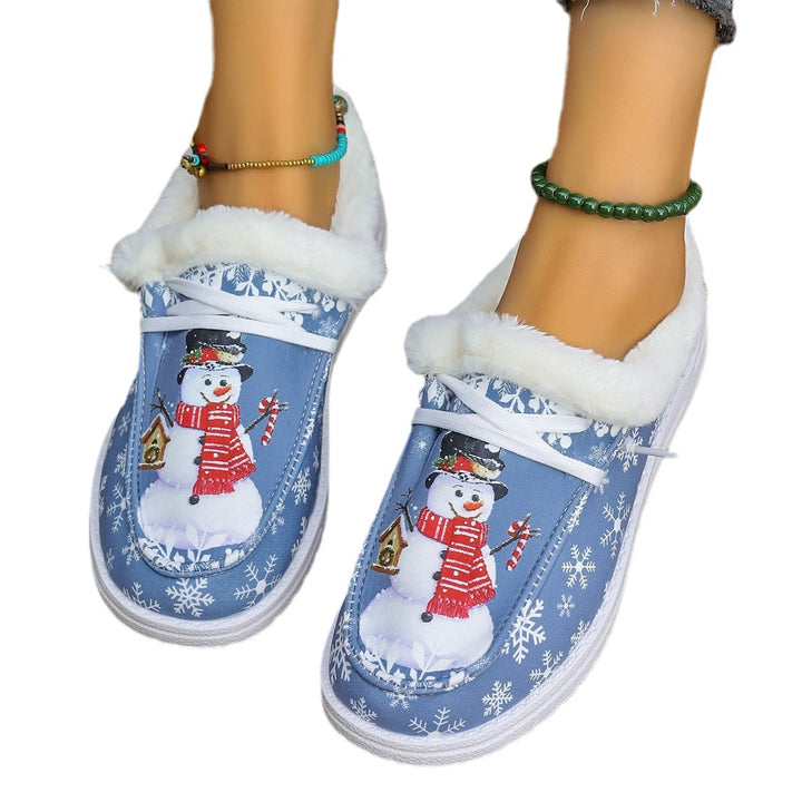Damen Gefütterte Hausschuhe-Boots mit Schneemann-Print, Kunstfellkragen und rutschfester Sohle Echo Archiv