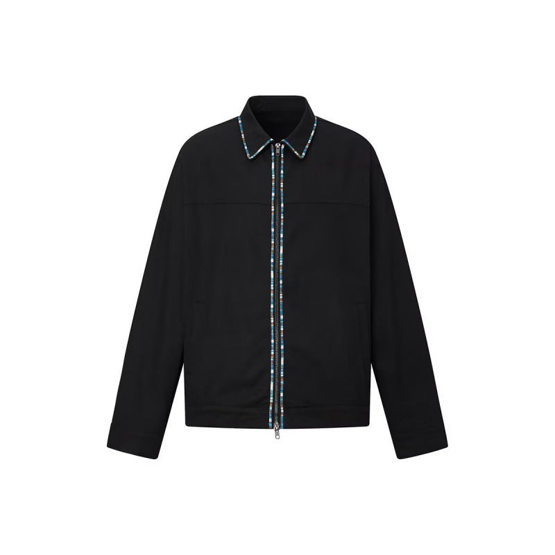 Herren Leichte Blousonjacke mit kontrastierter Zierband-Blende Echoarchiv