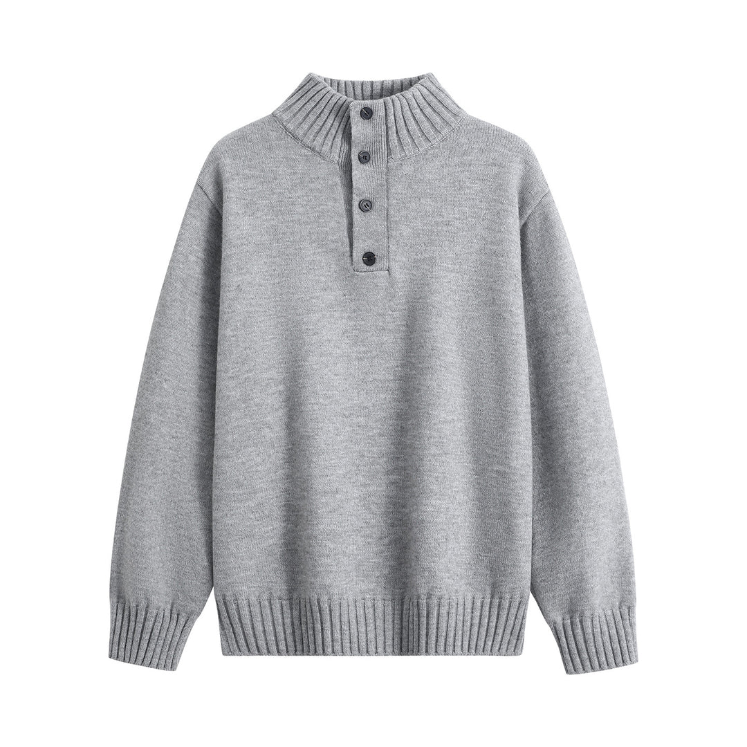 Herren Oversize-Strickpullover mit halber Knopfleiste, hohem Rippkragen & geripptem Saum Echoarchiv