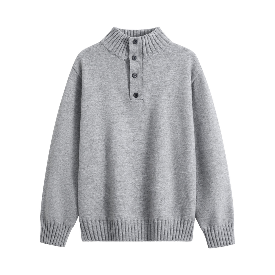 Herren Oversize-Strickpullover mit halber Knopfleiste, hohem Rippkragen & geripptem Saum Echoarchiv