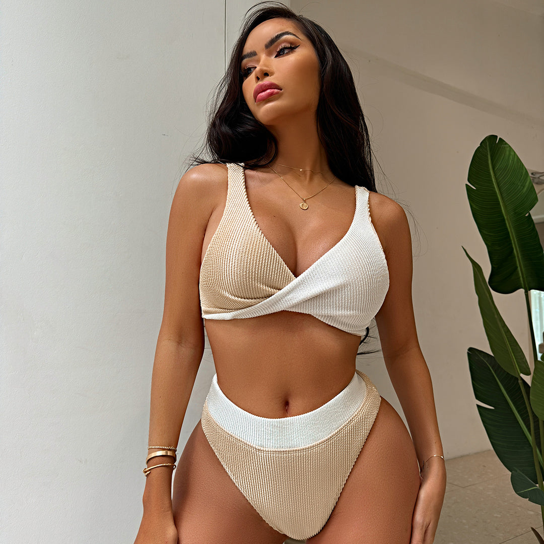 Damen Hochwertiges Ripp-Bikini-Set mit überkreuztem Oberteil Echo Archiv
