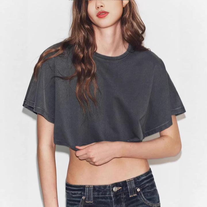 Damen cropped T-Shirt mit weit geschnittenen Ärmeln und weichem Baumwollmaterial Echo Archiv