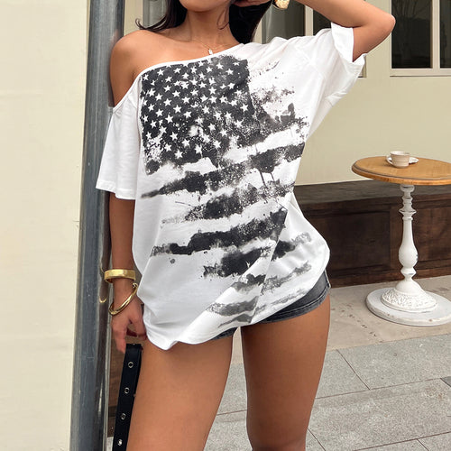 Damen lässiges T-Shirt mit kreativem Sternen-Flaggen-Design Echo Archiv