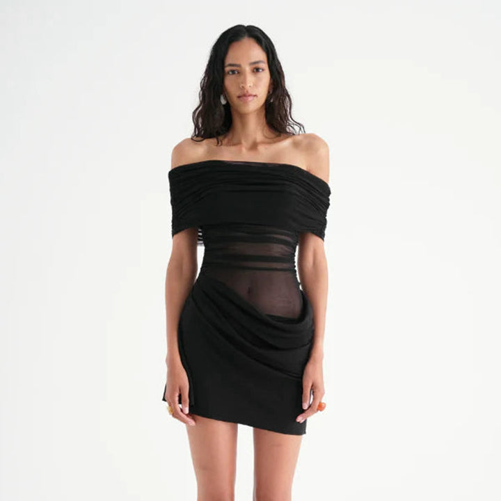 Damen Off-Shoulder Minikleid mit Rüschendetails und figurformender Drapierung Echo Archiv
