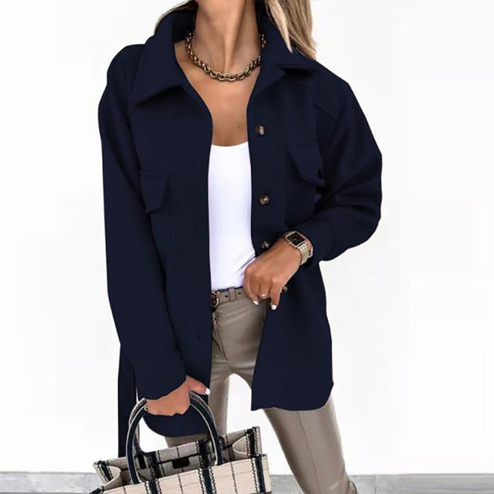 Damen Shacket Hemdjacke aus strukturierter WEchoarchivware mit Pattentaschen Echoarchiv