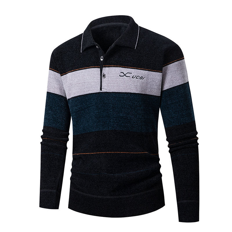 Herren Langarm Polohemd mit gestreiftem Design und Knopfleiste Echoarchiv