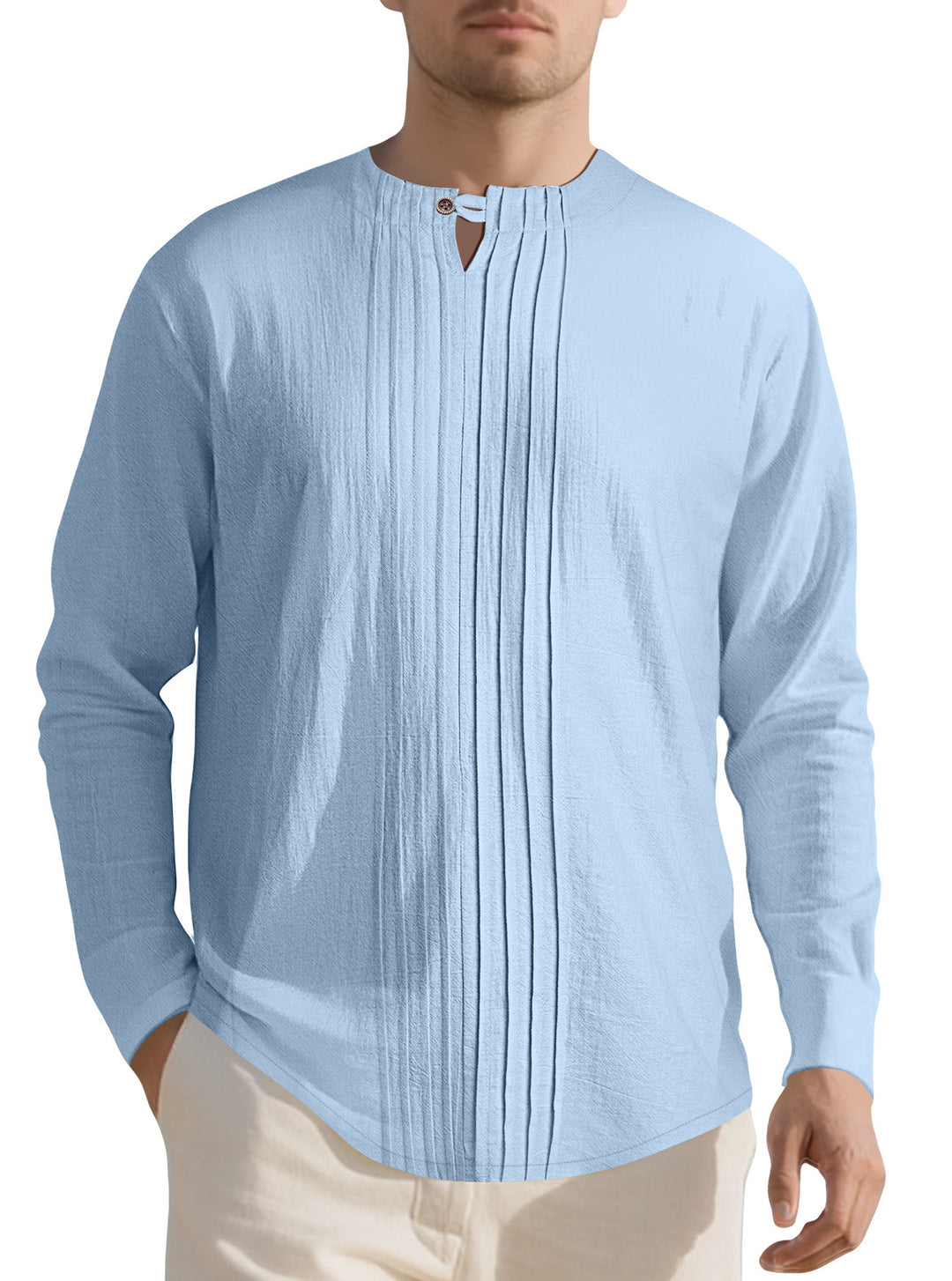 Herren Langarmshirt mit modischem Henley-Ausschnitt und Faltenstruktur Echoarchiv