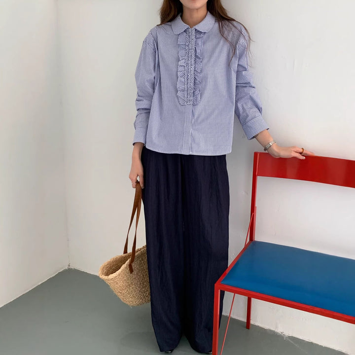 Damen Karierte Bluse mit Rüschendetails Echo Archiv