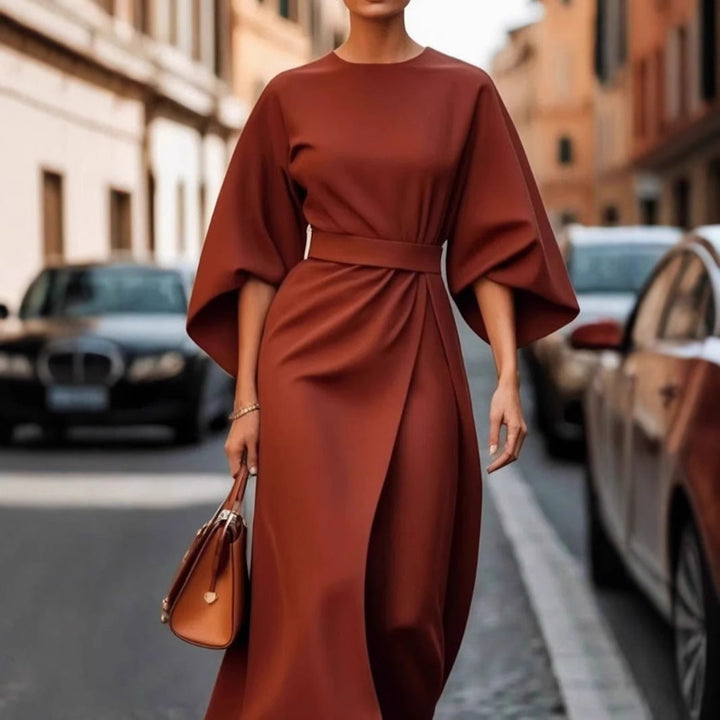 Damen elegantes Maxikleid mit Ballonärmel und tailliertem Schnitt Echoarchiv