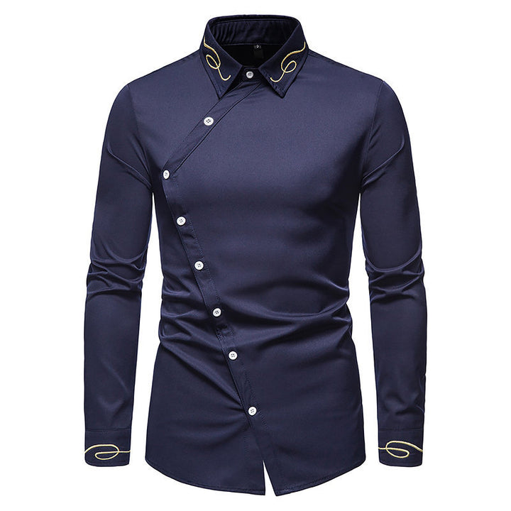 Herren elegantes Langarmhemd mit asymmetrischem Schnitt und luxuriösen Details Echoarchiv