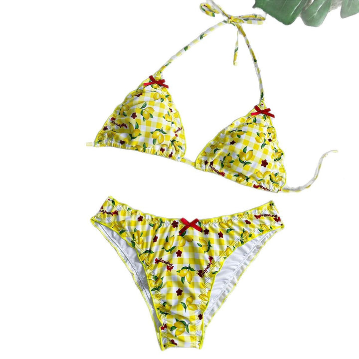 Damen Triangel Bikini mit frischem Karomuster und kontrastierenden Schleifen Echo Archiv