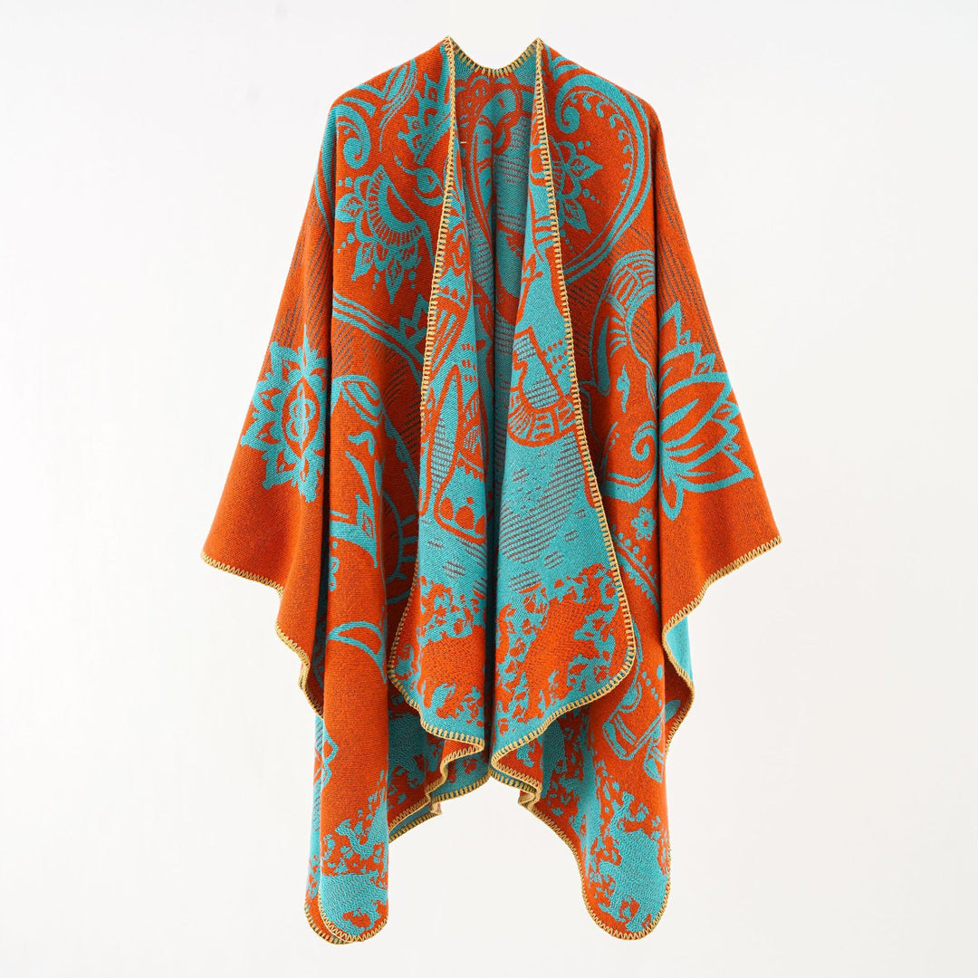 Damen Ornamentales Jacquard-Wickelcape mit weichem Fall Echo Archiv