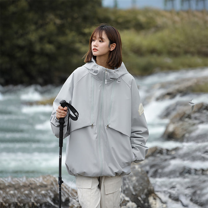 Damen Leichte Wasserabweisende Oversized Funktions-Outdoorjacke mit Kapuze Echoarchiv
