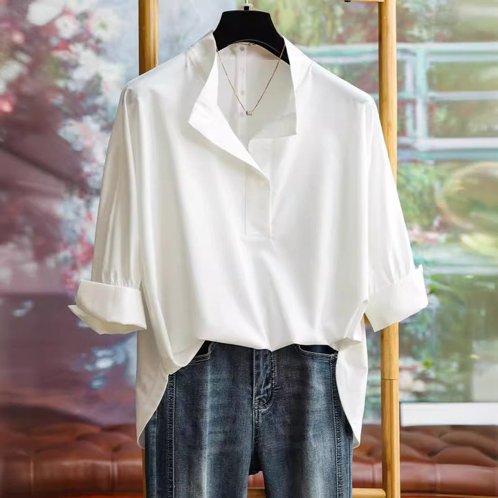 Damen Elegante und fließende Bluse mit Stehkragen Echoarchiv