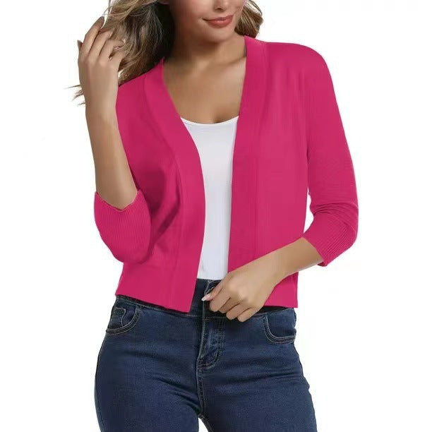 Damen nan offener Kurzcardigan mit dreiviertelärmeln und elastischem Saum Echo Archiv