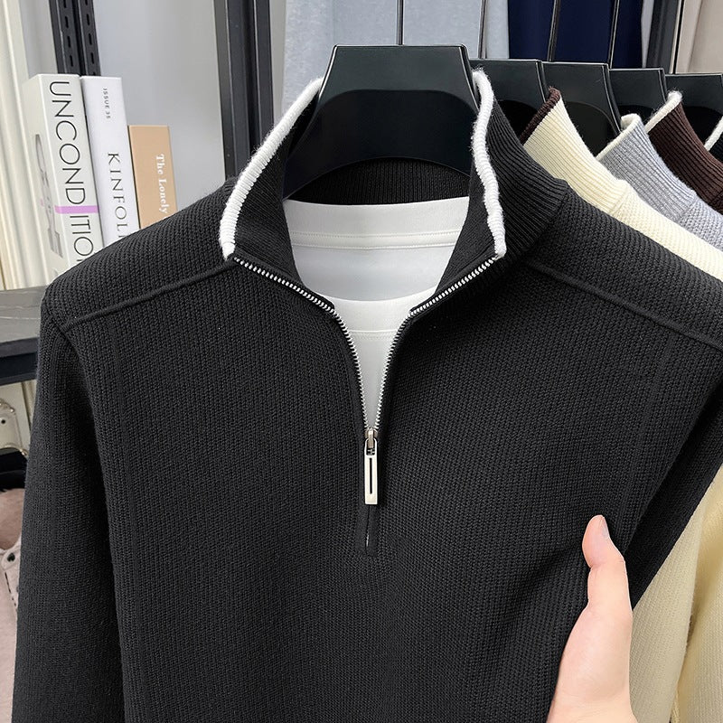 Herren Halbzip-Strickpullover mit Strukturstrick und kontrastiertem Stehkragen Echo Archiv
