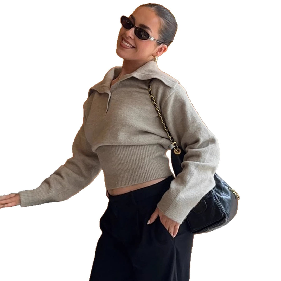 Damen Kurzgeschnittener Feinstrickpullover mit Polokragen und breitem Rippbund Echo Archiv