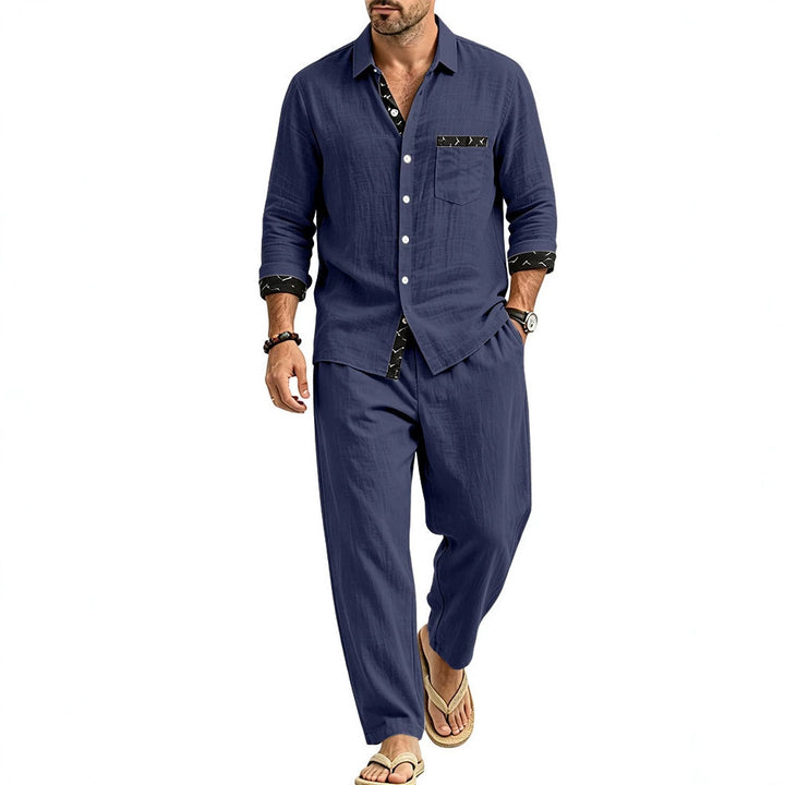Herren Leichtes Leinenoptik Freizeit-Set mit Hemd und Relax-Hose Echoarchiv