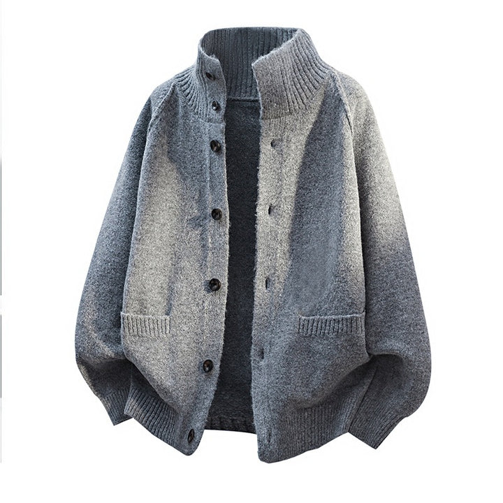 Herren Grobgestrickter Oversize-Cardigan mit hohem Rippenkragen & aufgesetzten Taschen Echoarchiv