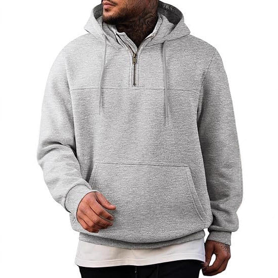 Herren Kapuzenpullover mit halbem Reißverschluss, Kängurutasche und gerippten Bündchen – Cavarno
