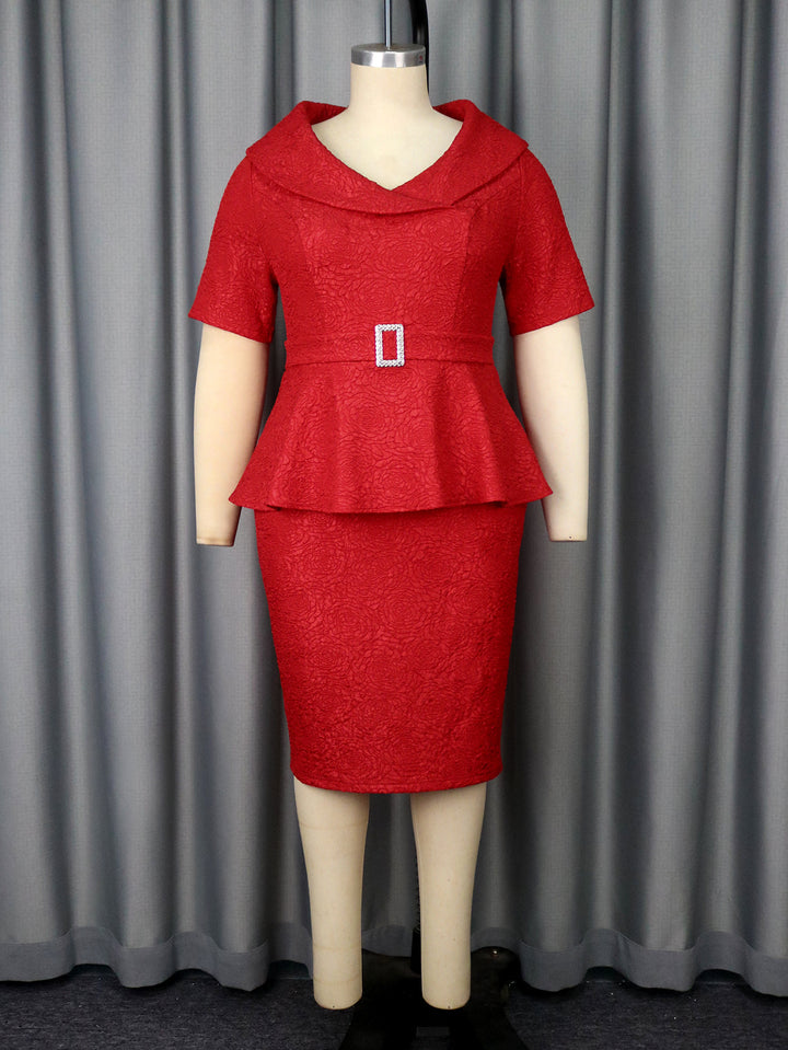 Damen Elegantes Peplum-Kleid mit schickem Kragen und glitzerndem Gürteldetail Echo Archiv