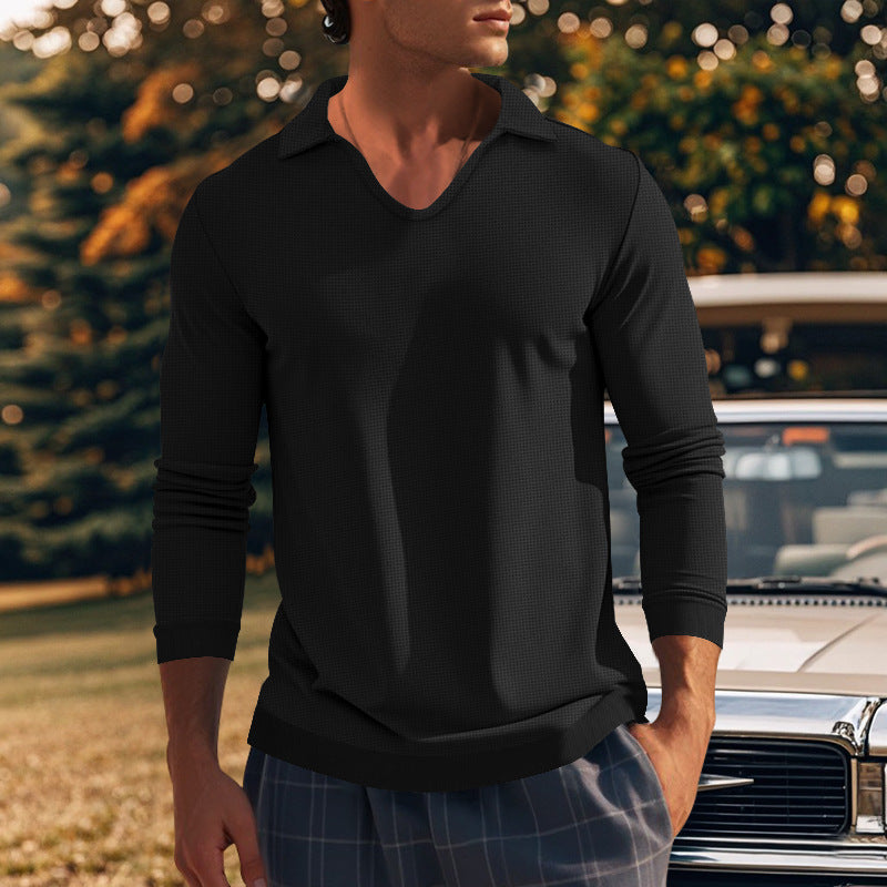 Herren Langarm-Shirt mit modernem V-Ausschnitt und strukturiertem Design Echoarchiv