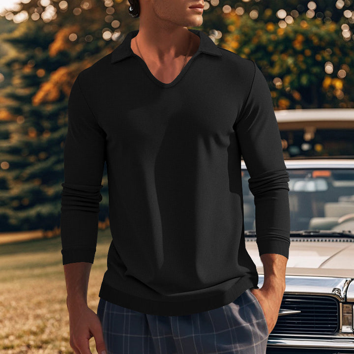 Herren Langarm-Shirt mit modernem V-Ausschnitt und strukturiertem Design Echoarchiv